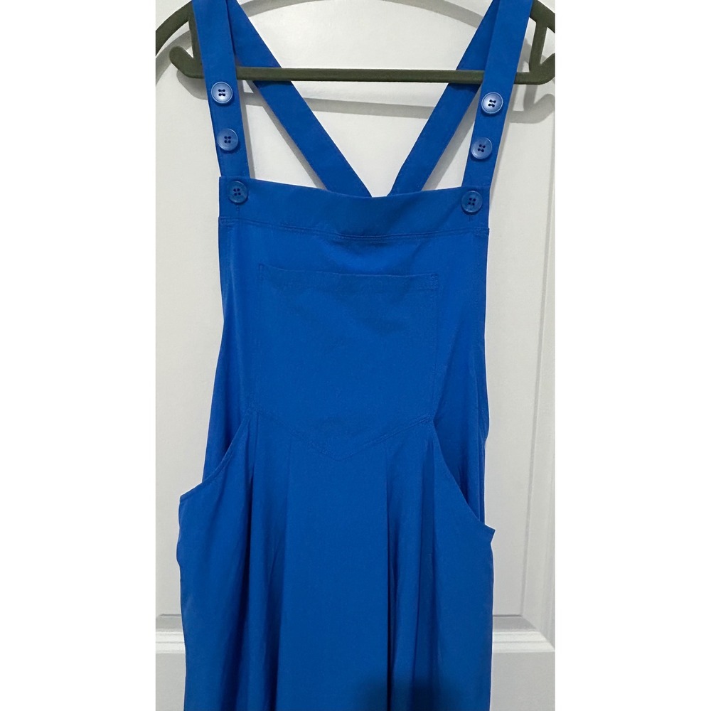 Halara Blue A Line Pinafore Dress with Button Straps Pockets Midi bright overall